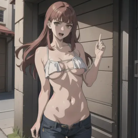 (anime:1.1), best quality, masterpiece,
2girl, long hair, medium breasts, mature woman, masterpiece,high quality,4k, bare shoulder,belly,crop top,outdoor,cleavage,jeans,casual
dress,street,road,smile, open mouth, (nsfw) not safe for work, holding a gun,han...