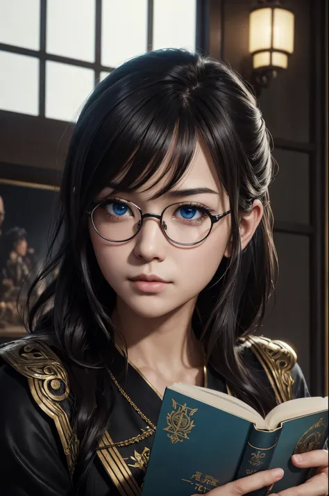 8K,(dark shot:1.1)、magnificent real、hello portrait、Glasses、blue eyes、タータンチェックofスカーフ、アテイガイランof白髪、Written by Greg Rutkowski、Greg Tocchini、Written by James Gillard、Joe Fenton、Käthe Butcher、ofグラデーション、black、Brown、マゼンタof配色、グランジof美学!!落書きタグof壁of背景、Art by Greg rutk...