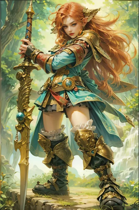 a woman with long red hair and a sword in her hand, fantasy paladin woman, fantasy character art, cushart krenz key art feminine, gorgeous female paladin, epic exquisite character art, high quality fantasy art, beautiful character painting, epic fantasy ch...