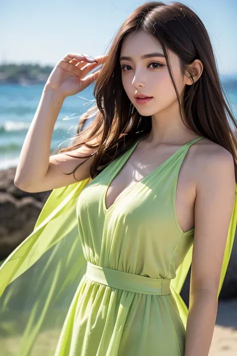 Angelique is a very beautiful and cute girl.,( fine and beautiful eyes:1.3), fine double eyelids, (Big eyes:1.3), brown straight medium hair, I&#39;I&#39;m basking in the wind and closing my eyes、See-through bang, beautiful detailed face and eyes, (Beautif...