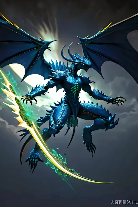 A blue dragon with a yellow-green aura