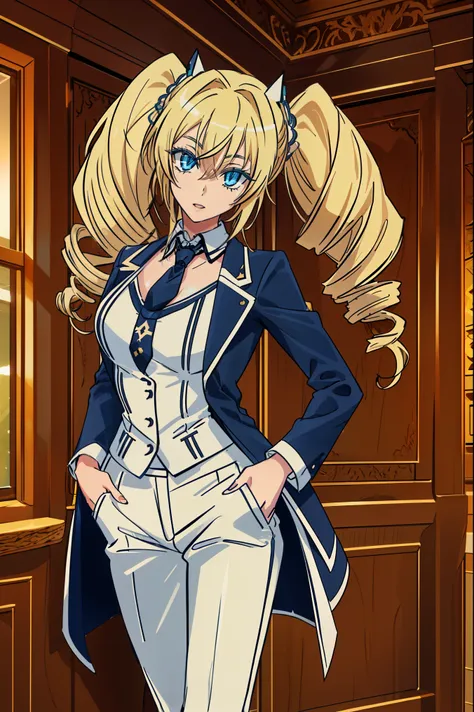 score_9, score_8_up, score_7_up, source_anime,1 girl, solo, ravel phenex dxd,blonde hair, blue eyes, drill hair, twintails, ribb...