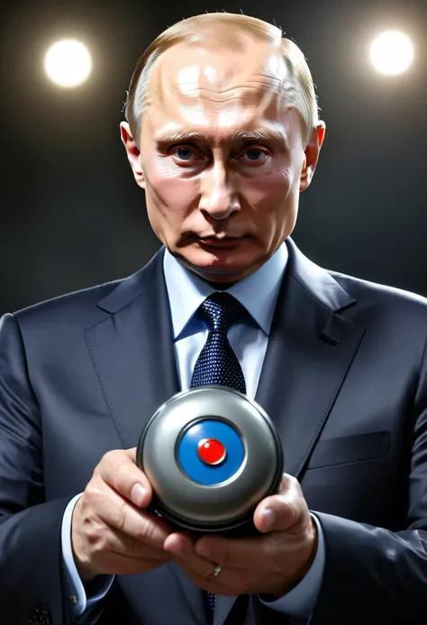 Putin holding the nuclear button. 
,  extreme details, highly detailed,, ,ultra HD,  Very Good quality 
, Photorealistic.   photographic, fine texture, photorealistic,Ultra Realistic, High quality, Highly detailed,majestic, dramatic lighting clear photo ra...