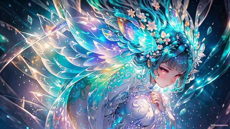 Anime Digital Art, Liquid Style, Radiant Goddess Jelly Therianthrope, Translucent Form, Opulently Gelatinous, Surrounded by Rainbow Droplets, Reflecting Otherworldly Beauty, Fantastical Blending of Nature and Fantasy, Full Body View

Imagine a goddess with...