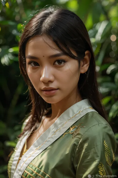 close-up shot, fashion photography portrait of Rattana Sunthorn, wearing thai_girlscout_uniform, in lush jungle, 3d render, cgi, symetrical, octane render, 35mm, bokeh, 9:16, (intricate details:1.12), hdr, (intricate details, hyperdetailed:1.15), (natural ...