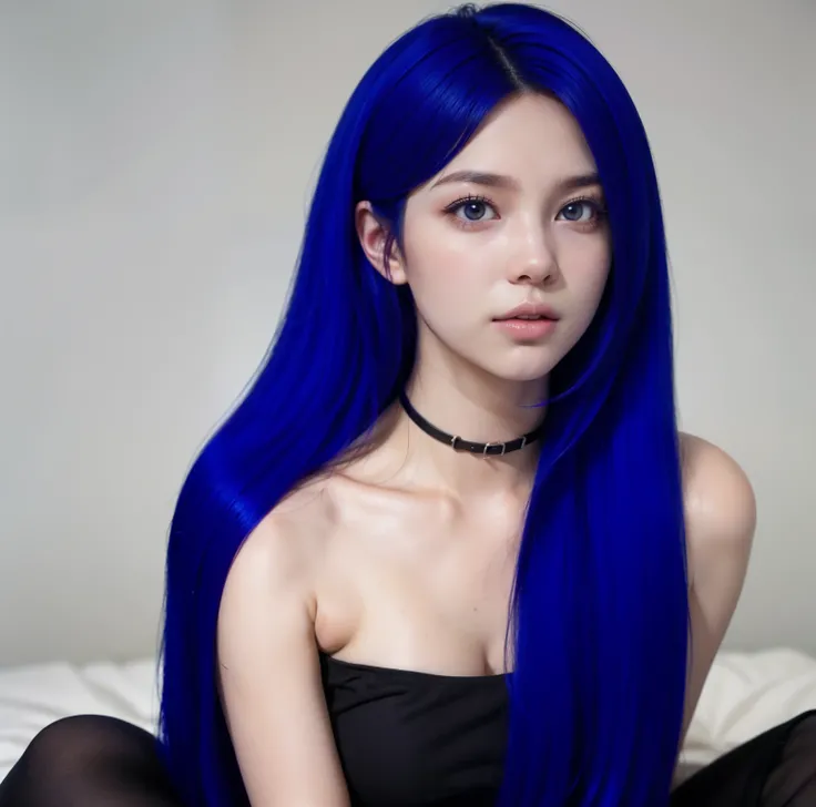 imagem arafada de uma mulher com longos cabelos azuis, estilo anime 3 d realista, inspirado em Sim Sa-jeong, Estilo Animed 3d, no art style by bowater, Retrato de Jossi do Blackpink, Estilo Anime. 8k, estilo de arte de anime realista, estilo de arte realis...