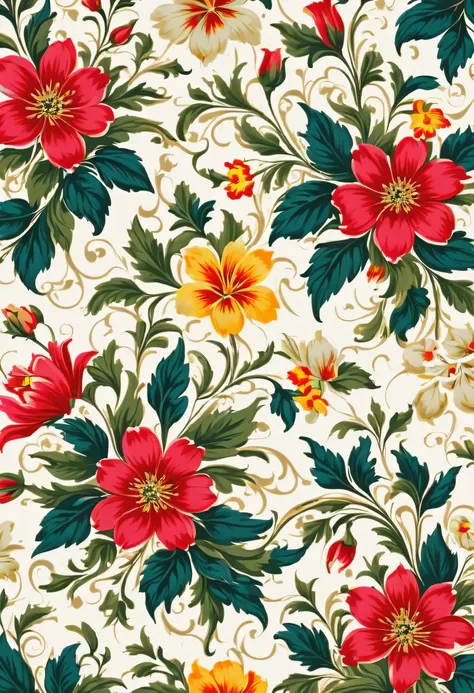 Vintage seamless wallpaper pattern. flowery, colorful, printing, design, white, seamless, Tileable, decorate. --auto--s2