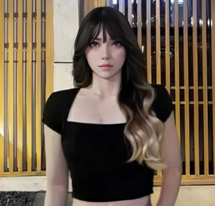 Arafi woman with long hair and black top poses for a photo, she has black hair with bangs, tifa lockhart, Gia, real anime girl, tifa lockhart with white hair, sun yunjoo, beautiful south korean woman, korean girl, Belle Delphine, korean woman, IU Lee Ji Eu...