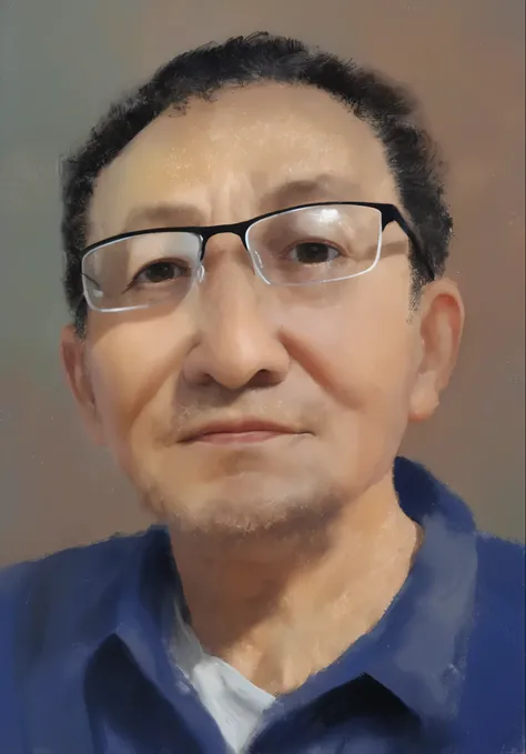 Painting of a man with glasses and a blue shirt, digitalportrait, #1 digital paintting of all time, # 1 digital paintting of all time, digitalportrait, digital oil on canvas, digital paiting, digitial painting, digital art portrait, digital illustration po...