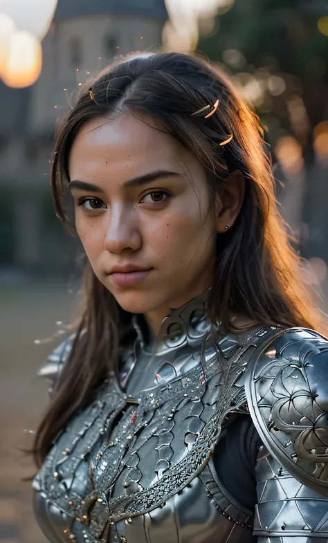 (masterpiece), (extremely intricate:1.3), (realistic), portrait of a girl, the most beautiful in the world, (medieval armor), metal reflections, upper body, outdoors, intense sunlight, far away castle, professional photograph of a stunning woman detailed, ...