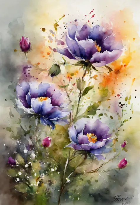 flowers painting with a splatter background and spray paint effect, by Eugeniusz Zak, watercolor art, by Károly Lotz, watercolor painting, watercolor painting style, watercolor detailed art, by Reuben Tam, watercolor digital painting, watercolor paint, mas...