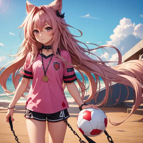 anime girl , astolfo fate, soccer uniform, (with chains around her)