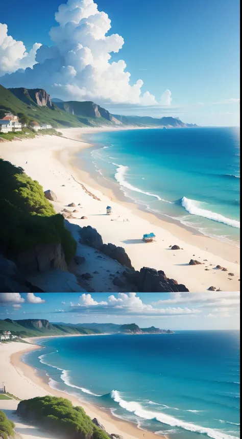 Scenic sea view, mar azul e lindo, blue sky with clouds