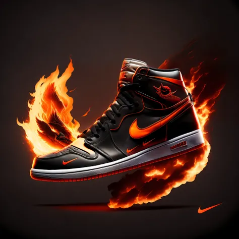 logo, nike AJ1 SHOE, background fire,