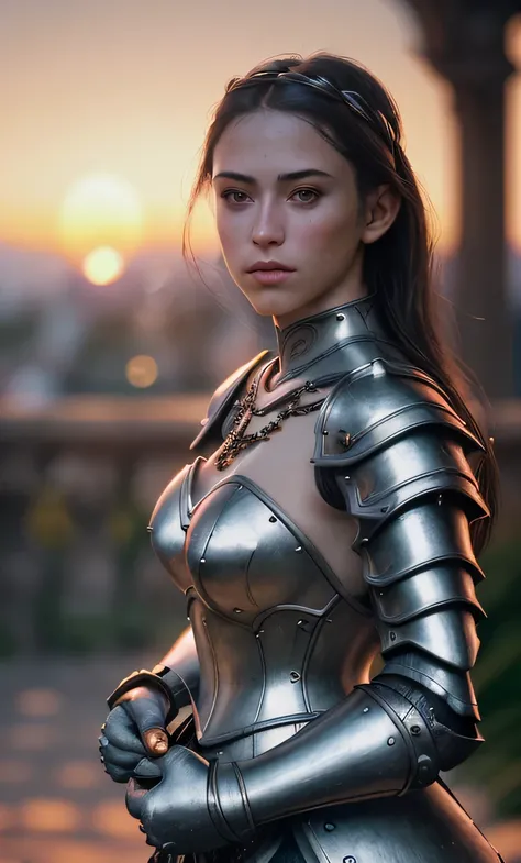 (masterpiece), (extremely intricate:1.3), (realistic), portrait of a girl, the most beautiful in the world, (medieval armor), metal reflections, upper body, outdoors, intense sunlight, far away castle, professional photograph of a stunning woman detailed, ...