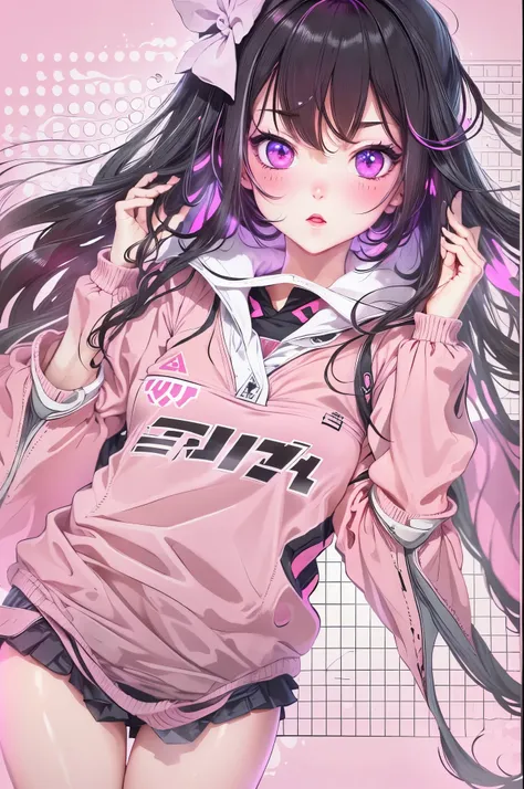 (anime girl),( uniforme de futebol!!) , black hair , pink eyes ,shadow aura