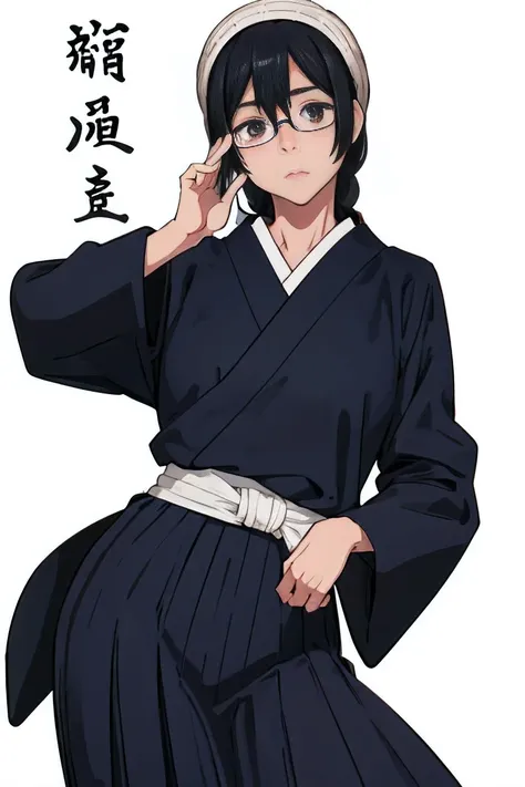 original character, masterpiece, get used to it, soft writing, expensive, black hair girl, japanese uniform, Glasses, shy, stand up straight, facing forward, white background