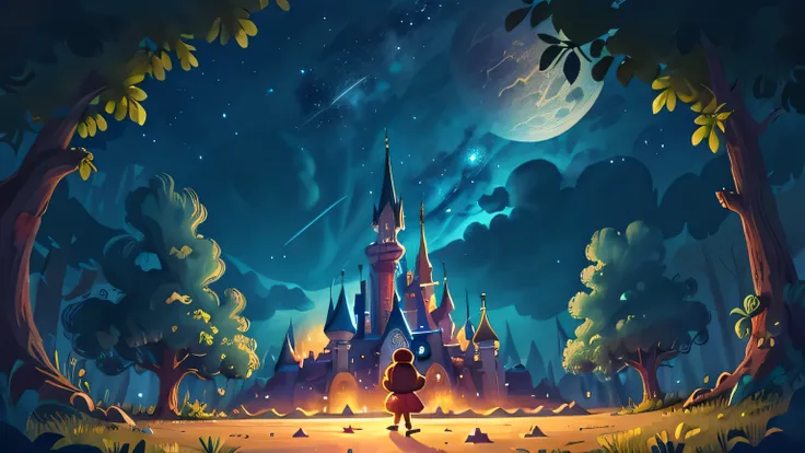 Cartoon background , Disney-style backgroun,night sky ,full of stars , 