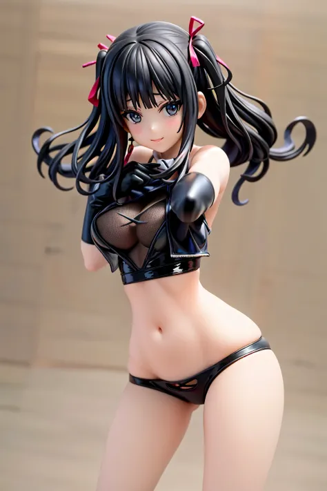 figura de pvc de nino nakano vestida con brasier negro posando con un traje negro, chica anime seductora, tanga negra muy fina y transparente, ( figura muy detallada ), , asuka, Hyper realistic , good smile company anime style, figura animada, figura emerg...