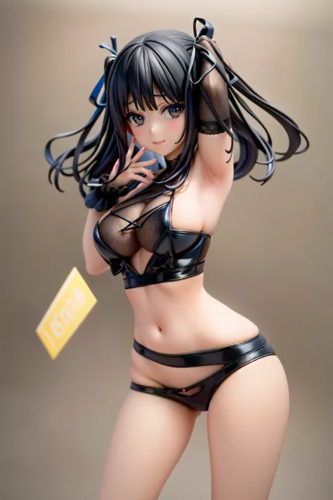 figura de pvc de nino nakano vestida con brasier negro posando con un traje negro, chica anime seductora, tanga negra muy fina y transparente, ( figura muy detallada ), , asuka, Hyper realistic , good smile company anime style, figura animada, figura emerg...