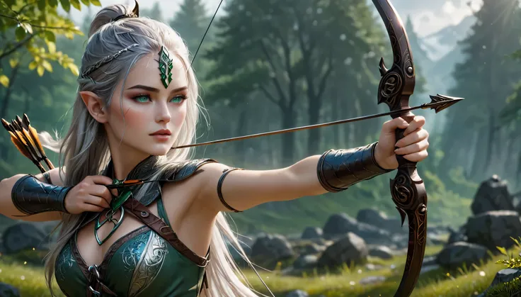 (masterpiece), 8k, best quality, panoramic view, with slightly flushed white skin, subtly contrasting with her long, silvery hair that cascaded over her shoulders that seemed to shine in the sunlight. Her body was slender and athletic, with a height of 168...