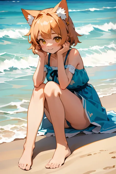 One cute girl, all by herself, basks in the sun at the beach. Her ears adorned with playful cat ear accessories add an extra touch of adorability. High-resolution captures every detail of her solo beach day, from the sand between her toes to the waves gent...