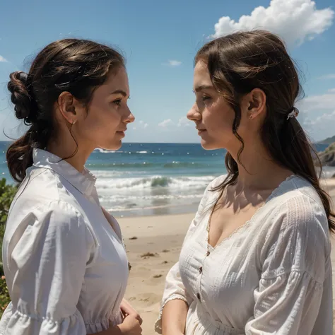 2 10 year old girls looking towards the sea