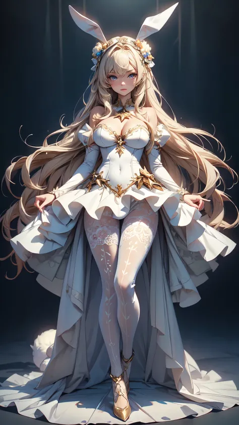 Masterpiece, Highest quality, Detailed face, CharacterDesignSheet，perfectly proportions，full bodyesbian，Full of details, Multiple poses and expressions, Highly detailed,  beautiful goddess woman，Wear a bunny outfit，Star decoration，Lace，lacepantyhose, High ...