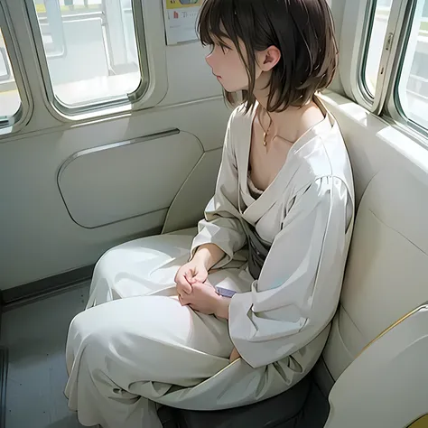 highest quality, soft light, ultra high resolution, (realistic:1.4), raw photo, 1 japanese girl, alone, flat chest, down blouse,...