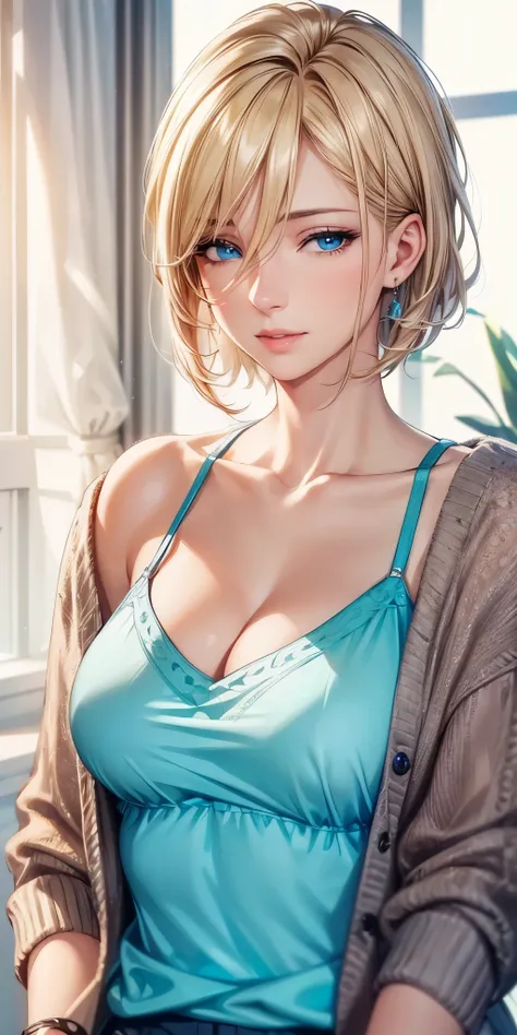 (best quality, highres, realistic), portrait, elegant mature woman, blue eyes,blonde hair, big breast, ultra detailed cg 8k, beautiful cg, soft light