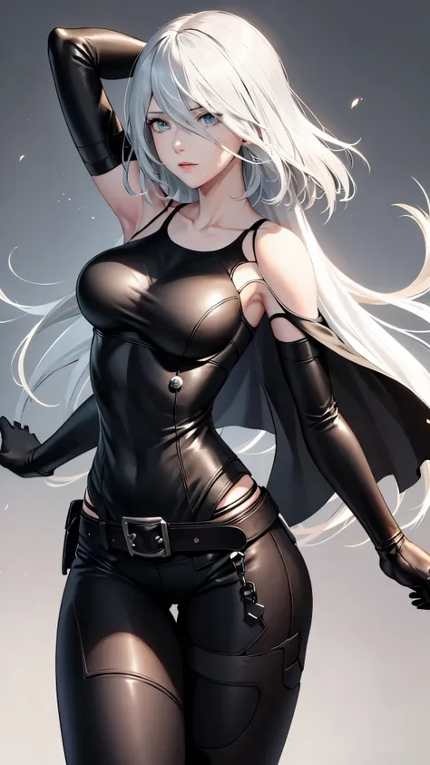 A2 is a slender and powerful female character。She is usually depicted as a young woman about 165 cm tall。She has short hair，The hair color appears a full black，Slightly with a hint of dark brown。Her hairstyle takes on a natural slight curl，This hairstyle s...