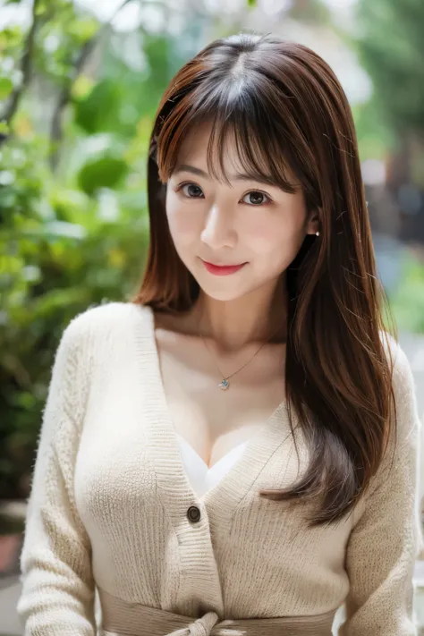 (Highly realistic photos, High resolution, detailed face, fine eyes) thin japanese woman, 30 years old, wife, cute face, various expressions, alone:1, Nice body, big breasts, very thin waist, different hairstyles, white knit, emphasize the chest