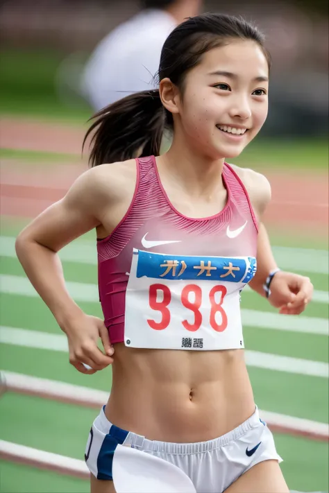 masterpiece, highest image quality, (beautiful 12 year old japanese girl),track and field athlete, , cute face, well-groomed fac...