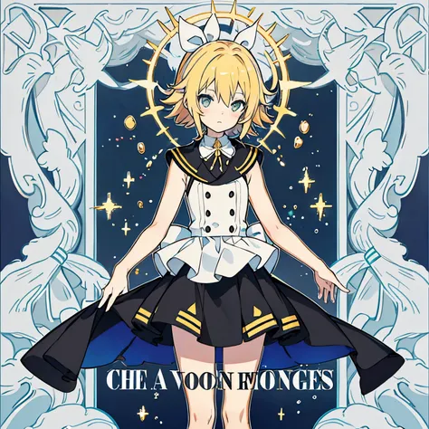 Rin Kagamine song cover, con vestido largo, cabello largo hasta los muslos, with the title of Melody, obra maestra, calidad superior, muy detallado, una solo persona