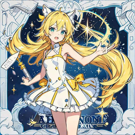 Rin Kagamine song cover, con vestido largo, cabello largo hasta los muslos, with the title of Melody, obra maestra, calidad superior, muy detallado, una solo persona