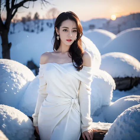 ((top quality、8k、​Masterpiece:1.3))、Extremely delicate and beautiful girl，full-body shot，huge breasts，bigger breasts，amazing breast size，G cup。Wear big earrings，Very white skin，moist red lips，Waist is very thin，Thighs are very thin，big butt，fair and smooth...