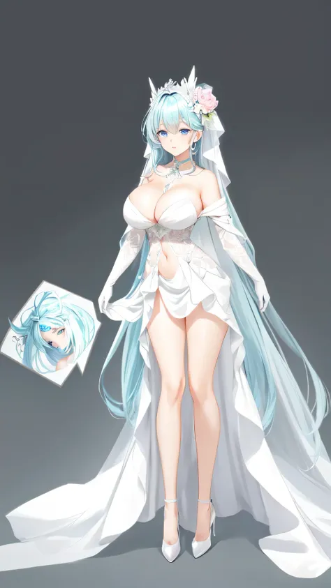 Anime - stylish image of the bride in a white wedding dress., full concept,  dressing, Cute anime waifu in beautiful outfits.., clear costume design, detailed full concept, Cell - Shaded Art Style, Pixive 3DCG, Full commission for, anime goddess, pixie sty...