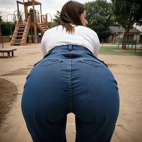 Cute  , big huge ass Focus, with pants, looking back, in playground 