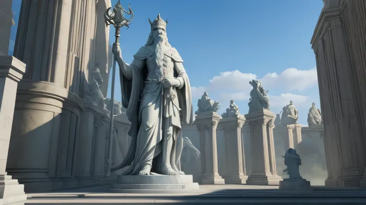 A large marble statue of a wizard holding a staff, memorial, landscape art, concept art, intense, fantasy, inspiring