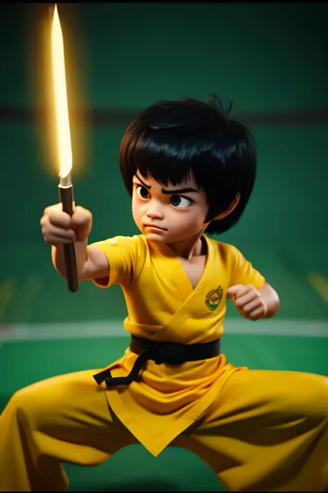 Bruce Lee, animated,very cute,8k, cinematic light,3d,Kung fu, fighting.