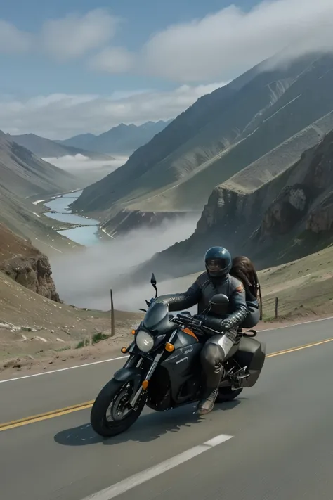 Driving a motorcycle on the mountains, views of the sea of mist and rivers