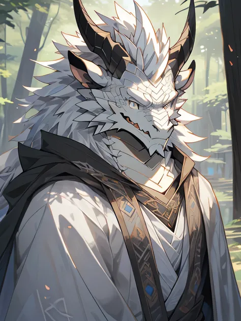 White Dragon Man:1.3, alone, vertical pupil,Eye, (elongated), Slim, (Eye anthro dragon):1.3, (The body has silvery white scales:1.4), white belly, (beast wild:1.4), There are silver scales all over the body , 细致的Eye, ((portrait)), , (细致的Eye, 蓝Eye, 明亮的Eye):...