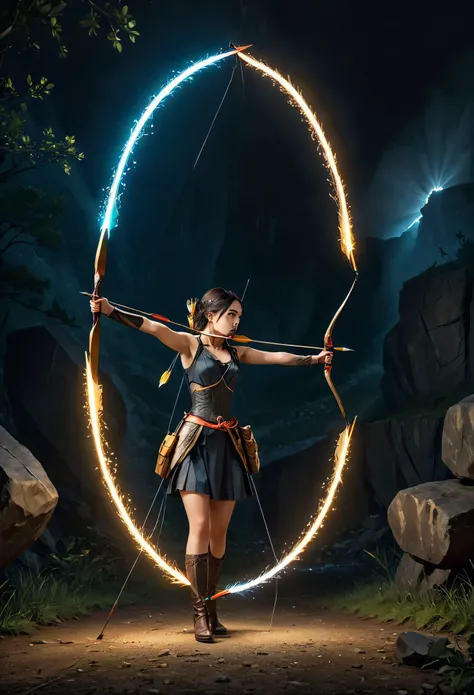 (best quality, 8k, masterpiece), Pulled the bows light string, concentrating the intense light into an arrow shape and shooting towards the mines,