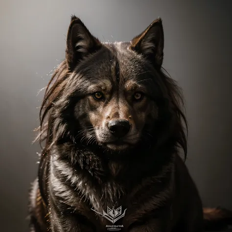 Crie uma logo de um lobo em preto e dourado com fundo preto