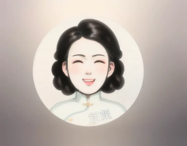 一个smiling woman的卡通特写, Chiba Yudai, nakamoto universe, Inspired by Chen Daofu, Chinese woman, round face, round chin, Inspired by Yao Tingmei, Wang Chen, qiangshu, smiling woman, Chinese