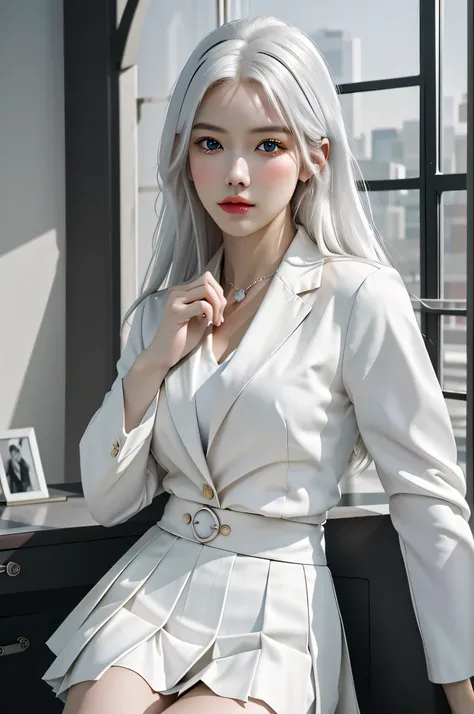 top quality, masterpiece, 1 girl, pretty face, white hair, (realistic pictures:1.3), edge lighting, (high detail skin:1.2), 8k u...