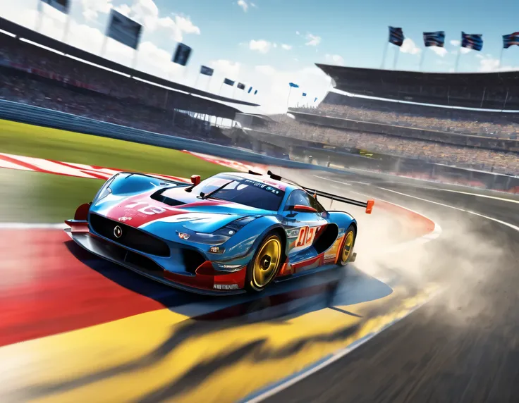 capture thrilling moments as sophisticated racing cars drive through vibrant circuit fields. each line and curve of the car&#39;...