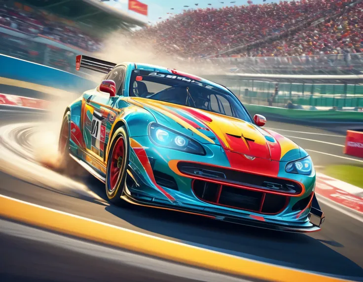 capture thrilling moments as sophisticated racing cars drive through vibrant circuit fields. each line and curve of the car&#39;...