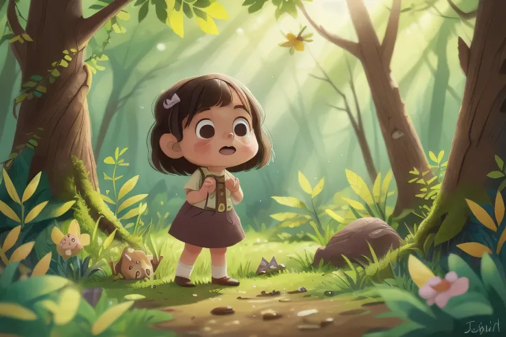 cute little girl，in the woods，Play，