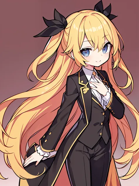 (highest quality、masterpiece:1.2) ((1 girl)) golden hair、black eye、half up、elegant (black suit、cutter shirt、long pants) (flat ch...